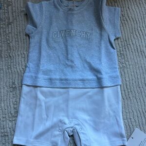 Givenchy Light Blue and White Infant Romper